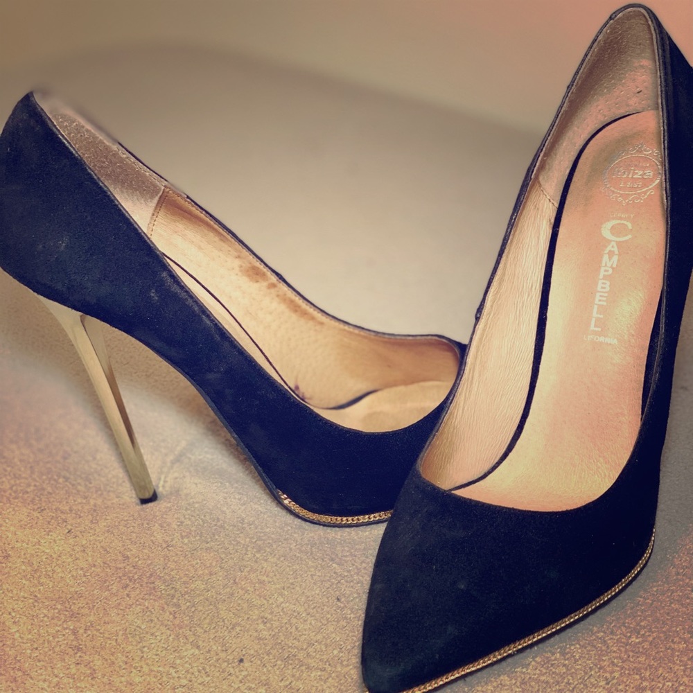 Jeffrey Campbell Black Suede Pumps w/ Gold Heel